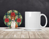 Red and White Basenji Christmas Poinsettias Large Sandstone Absorbent Round Coasters Pack of 4 product image at NuMercy 2