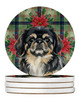 Black and Tan Pekingese Christmas Poinsettias Large Sandstone Absorbent Round Coasters Pack of 4 product image at NuMercy
