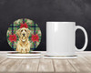 Wheaten and Tan Otterhound Christmas Poinsettias Large Sandstone Absorbent Round Coasters Pack of 4 product image at NuMercy 2