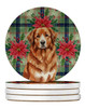 Reddish Brown Great Pyrenees Christmas Poinsettias Large Sandstone Absorbent Round Coasters Pack of 4 product image at NuMercy