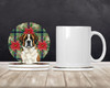 Brindle and White Saint Bernard Christmas Poinsettias Large Sandstone Absorbent Round Coasters Pack of 4 product image at NuMercy 2