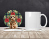 Chocolate Labradoodle Christmas Poinsettias Large Sandstone Absorbent Round Coasters Pack of 4 product image at NuMercy 2