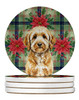 Goldendoodle Christmas Poinsettias Large Sandstone Absorbent Round Coasters Pack of 4 product image at NuMercy