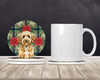 Goldendoodle Christmas Poinsettias Large Sandstone Absorbent Round Coasters Pack of 4 product image at NuMercy 2