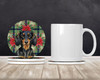 Longhaired Black and Tan Dachshund Christmas Poinsettias Large Sandstone Absorbent Round Coasters Pack of 4 product image at NuMercy 2