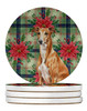 Red Greyhound Christmas Poinsettias Large Sandstone Absorbent Round Coasters Pack of 4 product image at NuMercy