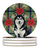 Black and White Alaskan Malamute Christmas Poinsettias Large Sandstone Absorbent Round Coasters Pack of 4 product image at NuMercy
