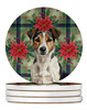 Tricolor Russell Terrier Christmas Poinsettias Large Sandstone Absorbent Round Coasters Pack of 4 product image at NuMercy