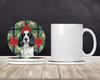 Black and White English Springer Spaniel Christmas Poinsettias Large Sandstone Absorbent Round Coasters Pack of 4 product image at NuMercy 2