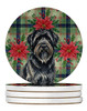 Bouvier des Flandres Christmas Poinsettias Large Sandstone Absorbent Round Coasters Pack of 4 product image at NuMercy