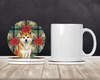 Red Akita Christmas Poinsettias Large Sandstone Absorbent Round Coasters Pack of 4 product image at NuMercy 2