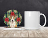 Fawn and White Bull Terrier Christmas Poinsettias Large Sandstone Absorbent Round Coasters Pack of 4 product image at NuMercy 2