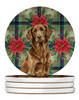Liver Flat-Coated Retriever Christmas Poinsettias Large Sandstone Absorbent Round Coasters Pack of 4 product image at NuMercy