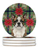 Brindle Boston Terrier Christmas Poinsettias Large Sandstone Absorbent Round Coasters Pack of 4 product image at NuMercy