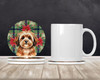 Sable Havanese Christmas Poinsettias Large Sandstone Absorbent Round Coasters Pack of 4 product image at NuMercy 2