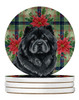 Black Chow Chow Christmas Poinsettias Large Sandstone Absorbent Round Coasters Pack of 4 product image at NuMercy