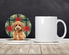 Miniature Apricot Poodle Christmas Poinsettias Large Sandstone Absorbent Round Coasters Pack of 4 product image at NuMercy 2