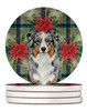 Blue Merle Australian Shepherd Christmas Poinsettias Large Sandstone Absorbent Round Coasters Pack of 4 product image at NuMercy