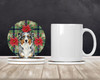 Blue Merle Australian Shepherd Christmas Poinsettias Large Sandstone Absorbent Round Coasters Pack of 4 product image at NuMercy 2