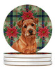 Red Norfolk Terrier Christmas Poinsettias Large Sandstone Absorbent Round Coasters Pack of 4 product image at NuMercy