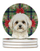 White and Cream Bichon Frise Christmas Poinsettias Large Sandstone Absorbent Round Coasters Pack of 4 product image at NuMercy