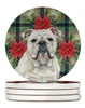 White English Bulldog Christmas Poinsettias Large Sandstone Absorbent Round Coasters Pack of 4 product image at NuMercy