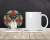 Tricolor Rat Terrier Christmas Poinsettias Large Sandstone Absorbent Round Coasters Pack of 4 product image at NuMercy 2
