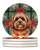 Red Lhasa Apso Christmas Poinsettias Large Sandstone Absorbent Round Coasters Pack of 4 product image at NuMercy
