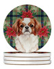 Red and White Japanese Chin Christmas Poinsettias Large Sandstone Absorbent Round Coasters Pack of 4 product image at NuMercy