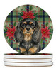 Black and Tan English Toy Spaniel Christmas Poinsettias Large Sandstone Absorbent Round Coasters Pack of 4 product image at NuMercy