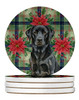 Black Labrador Retriever Christmas Poinsettias Large Sandstone Absorbent Round Coasters Pack of 4 product image at NuMercy