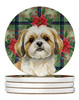 Gold and White Shih Tzu Christmas Poinsettias Large Sandstone Absorbent Round Coasters Pack of 4 product image at NuMercy