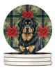 Black and Tan Tibetan Mastiff Christmas Poinsettias Large Sandstone Absorbent Round Coasters Pack of 4 product image at NuMercy