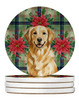 Golden Retriever Christmas Poinsettias Large Sandstone Absorbent Round Coasters Pack of 4 product image at NuMercy
