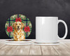 Golden Retriever Christmas Poinsettias Large Sandstone Absorbent Round Coasters Pack of 4 product image at NuMercy 2