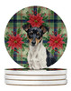 Black and White Rat Terrier Christmas Poinsettias Large Sandstone Absorbent Round Coasters Pack of 4 product image at NuMercy