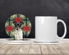 Black and White Rat Terrier Christmas Poinsettias Large Sandstone Absorbent Round Coasters Pack of 4 product image at NuMercy 2
