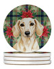 Cream Dachshund Christmas Poinsettias Large Sandstone Absorbent Round Coasters Pack of 4 product image at NuMercy