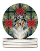 Blue Merle Sheltie Christmas Poinsettias Large Sandstone Absorbent Round Coasters Pack of 4 product image at NuMercy