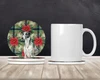 Black and White Greyhound Christmas Poinsettias Large Sandstone Absorbent Round Coasters Pack of 4 product image at NuMercy 2