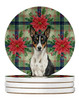 Black and White Basenji Christmas Poinsettias Large Sandstone Absorbent Round Coasters Pack of 4 product image at NuMercy