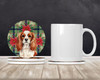 Blenheim English Toy Spaniel Christmas Poinsettias Large Sandstone Absorbent Round Coasters Pack of 4 product image at NuMercy 2