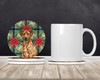 Rhodesian Ridgeback Christmas Poinsettias Large Sandstone Absorbent Round Coasters Pack of 4 product image at NuMercy 2