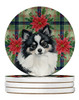 Black and White Pomeranian Christmas Poinsettias Large Sandstone Absorbent Round Coasters Pack of 4 product image at NuMercy