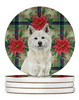 White Akita Christmas Poinsettias Large Sandstone Absorbent Round Coasters Pack of 4 product image at NuMercy