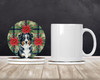 Black Australian Shepherd Christmas Poinsettias Large Sandstone Absorbent Round Coasters Pack of 4 product image at NuMercy 2