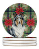 Blue Merle Collie Christmas Poinsettias Large Sandstone Absorbent Round Coasters Pack of 4 product image at NuMercy