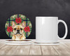 Fawn French Bulldog Christmas Poinsettias Large Sandstone Absorbent Round Coasters Pack of 4 product image at NuMercy 2