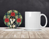 Black and Tan Shiba Inu Christmas Poinsettias Large Sandstone Absorbent Round Coasters Pack of 4 product image at NuMercy 2