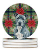 Blue American Staffordshire Terrier Christmas Poinsettias Large Sandstone Absorbent Round Coasters Pack of 4 product image at NuMercy